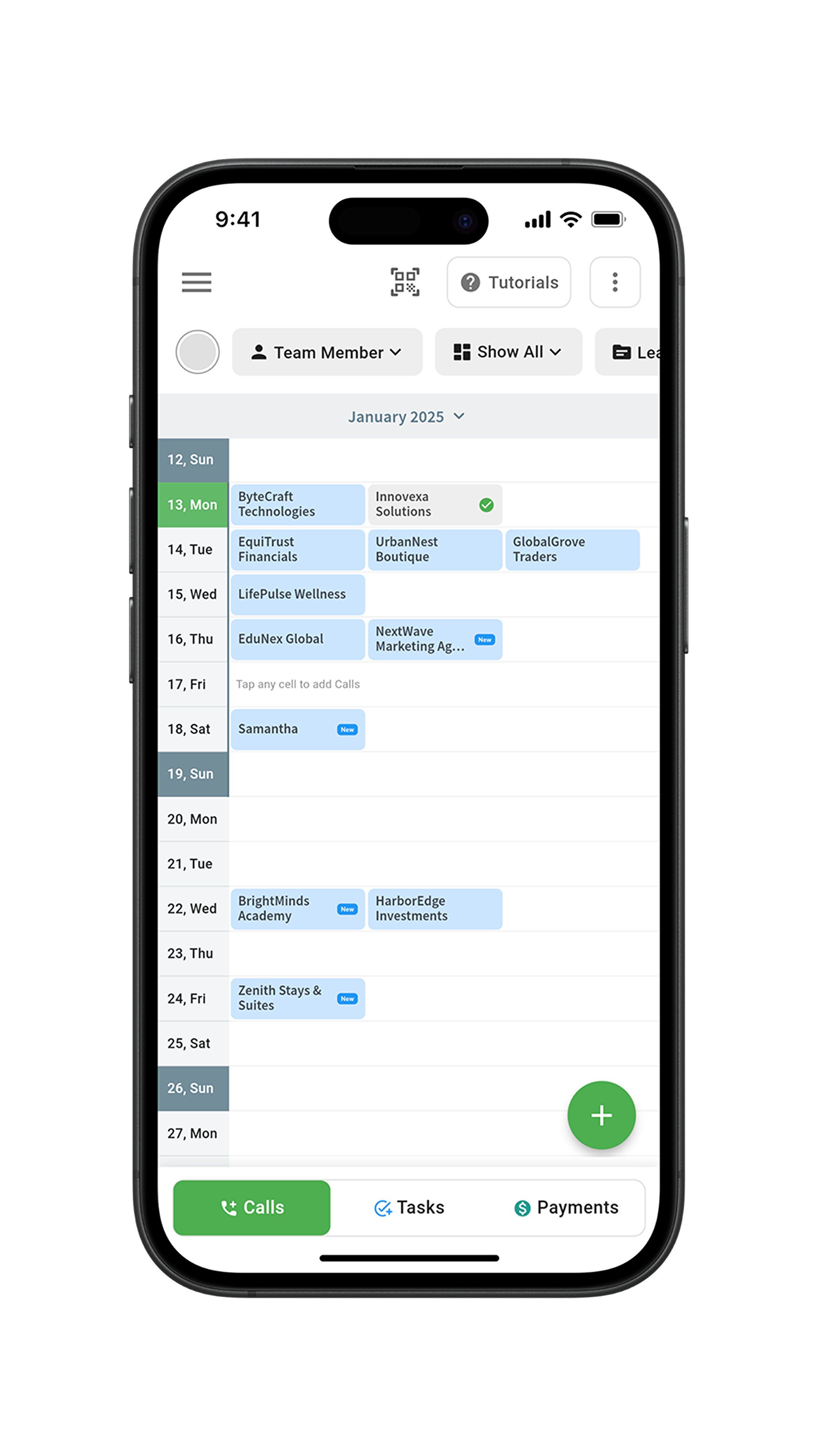 LeedsApp calendar interface on mobile